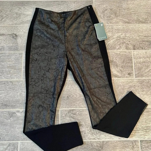 LYSSE Women’s Faux Leather Leggings Size Medium Black Textured Front Panel Moto - Picture 1 of 8